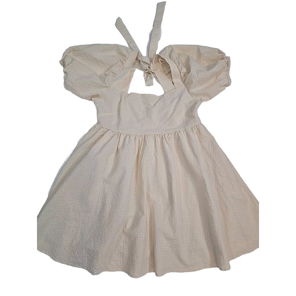 MABLE | Cream Puff Sleeve Babydoll Mini Dress Eyelet Testured Size Large L